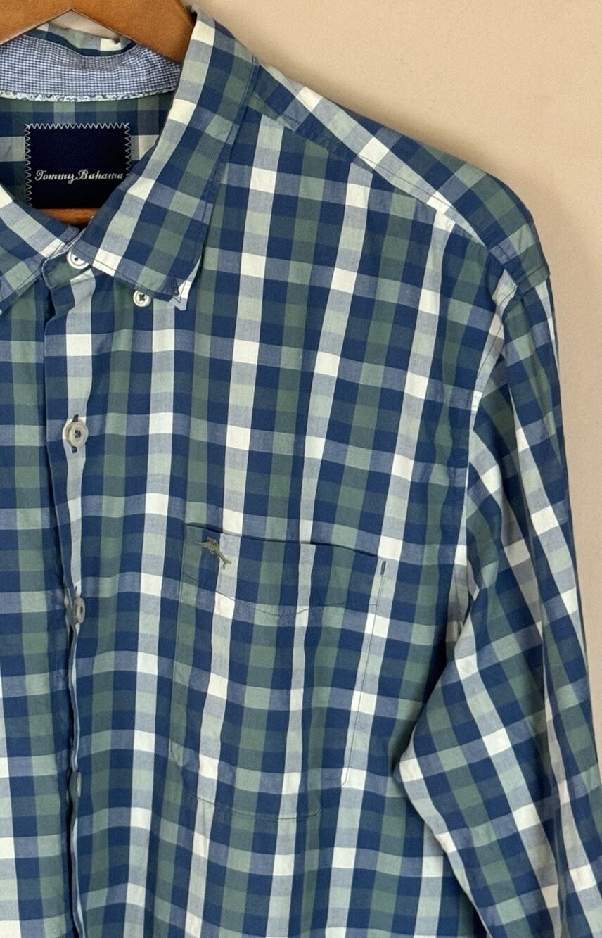 TOMMY Bahama Mens Xtra Large Plaid Long Sleeve Camp Shirt